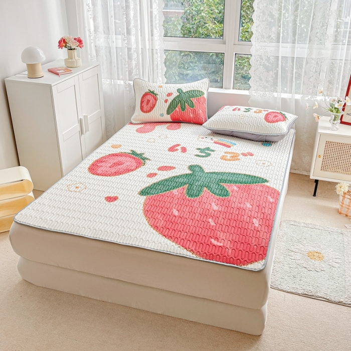 91家纺网 家纺一手货源 找家纺 佰亿莱 2024新款大版乳胶软凉席三件套 大草莓