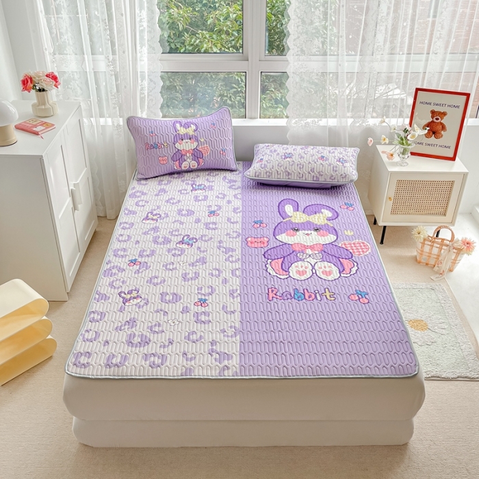 91家纺网 家纺一手货源 找家纺 佰亿莱 2024新款大版乳胶软凉席三件套 双拼小兔