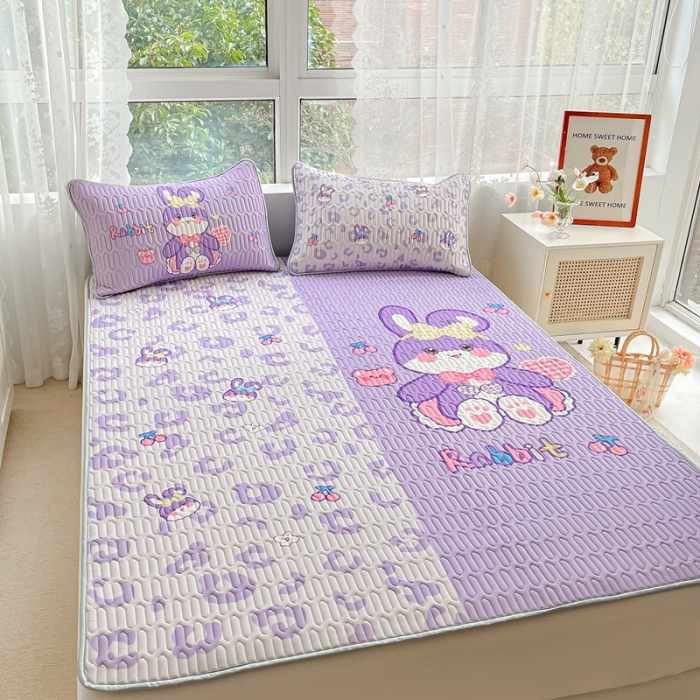 91家纺网 家纺一手货源 找家纺 佰亿莱 2024新款大版乳胶软凉席三件套 双拼小兔