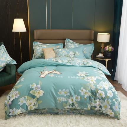 91家纺网 家纺一手货源 找家纺 惠居家 2022新款大版喷气印花四件套 海瑟薇-绿