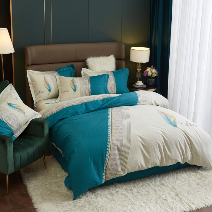 91家纺网 家纺一手货源 找家纺 惠居家 2022新款大版喷气印花四件套 浮羽