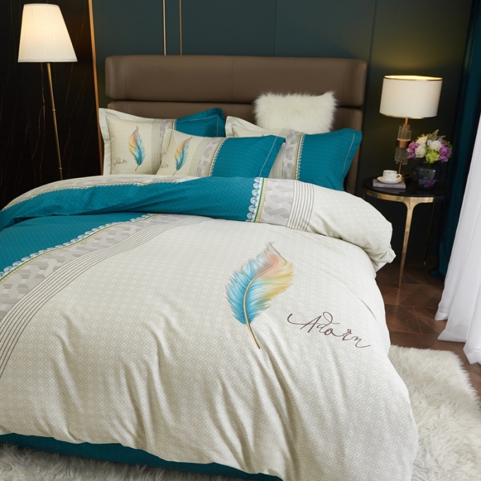 91家纺网 家纺一手货源 找家纺 惠居家 2022新款大版喷气印花四件套 浮羽