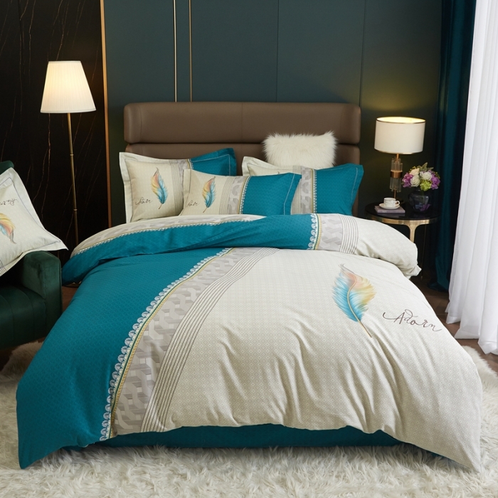 91家纺网 家纺一手货源 找家纺 惠居家 2022新款大版喷气印花四件套 浮羽