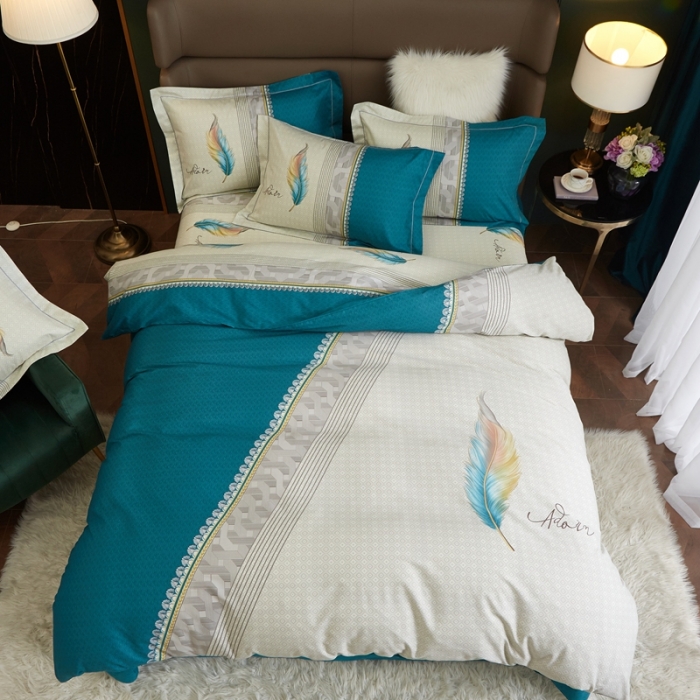 91家纺网 家纺一手货源 找家纺 惠居家 2022新款大版喷气印花四件套 浮羽