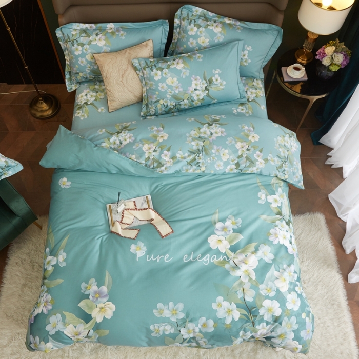 91家纺网 家纺一手货源 找家纺 惠居家 2022新款大版喷气印花四件套 海瑟薇-绿