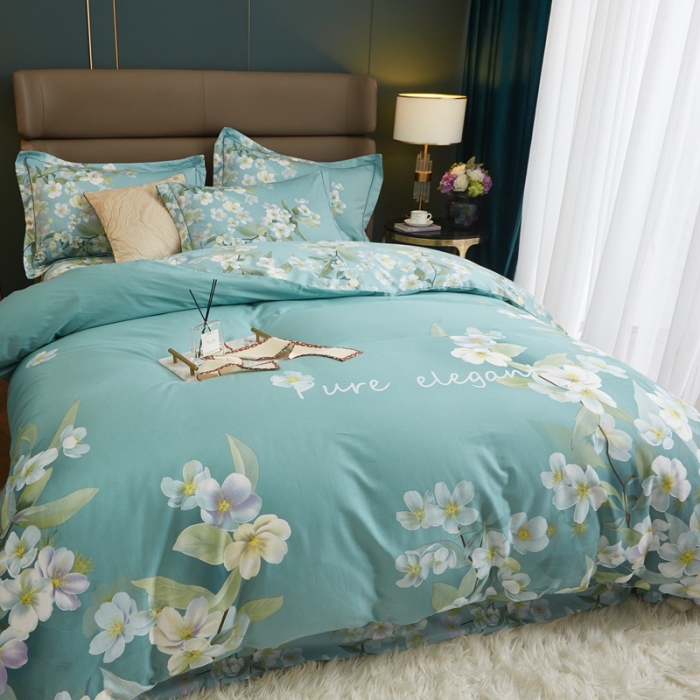 91家纺网 家纺一手货源 找家纺 惠居家 2022新款大版喷气印花四件套 海瑟薇-绿