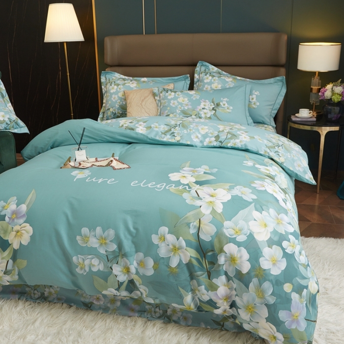 91家纺网 家纺一手货源 找家纺 惠居家 2022新款大版喷气印花四件套 海瑟薇-绿