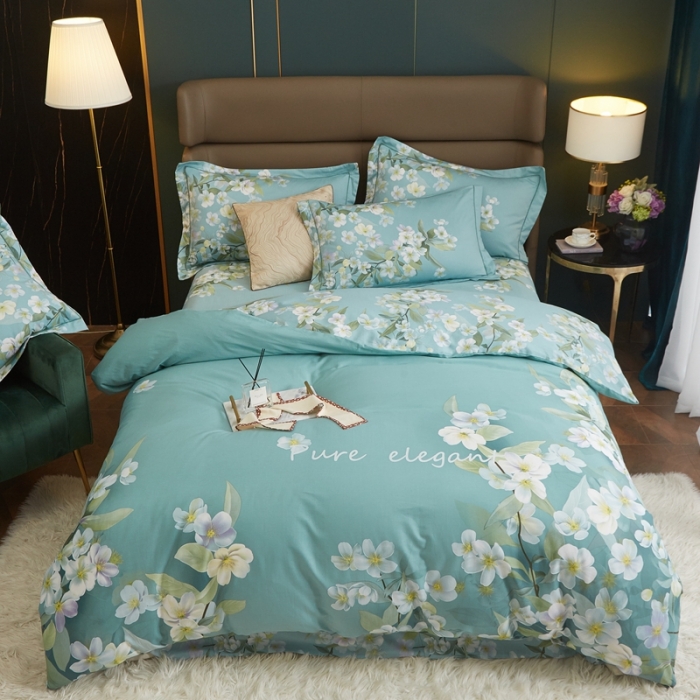 91家纺网 家纺一手货源 找家纺 惠居家 2022新款大版喷气印花四件套 海瑟薇-绿