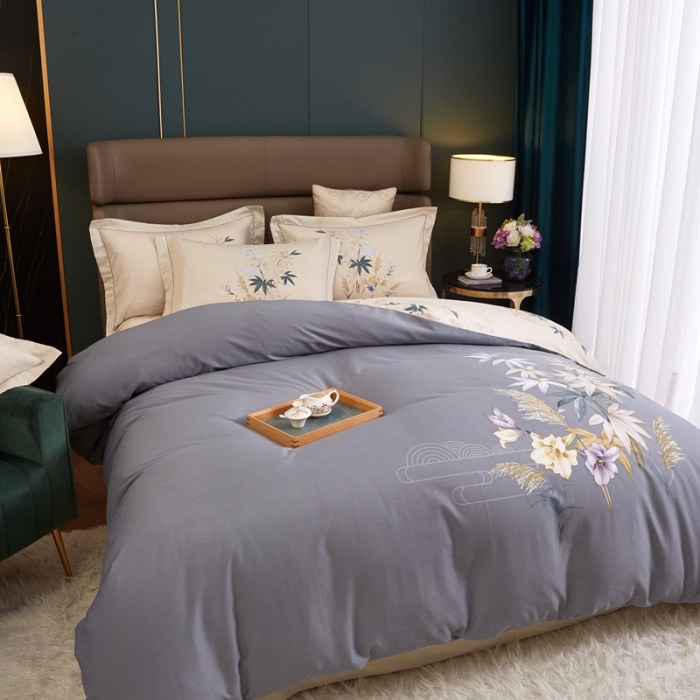 91家纺网 家纺一手货源 找家纺 惠居家 2022新款大版喷气印花四件套 莱茵春色