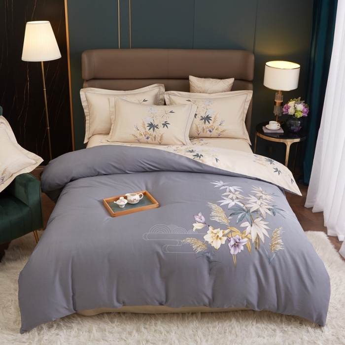 91家纺网 家纺一手货源 找家纺 惠居家 2022新款大版喷气印花四件套 莱茵春色