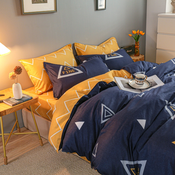 91家纺网 家纺一手货源 找家纺 雅阁尔家纺 2022新款活性芦荟棉四件套 旋转三角