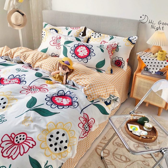 91家纺网 家纺一手货源 找家纺 雅阁尔家纺 2022新款活性芦荟棉四件套 印象-黄