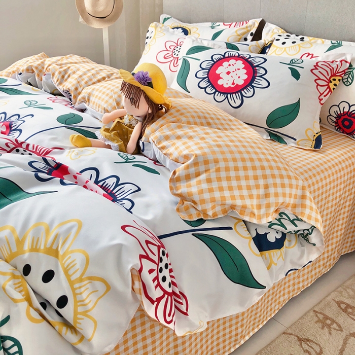 91家纺网 家纺一手货源 找家纺 雅阁尔家纺 2022新款活性芦荟棉四件套 印象-黄