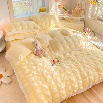 91家纺网 家纺一手货源 找家纺 （总）逸尚阁 2023新款韩版花边泡泡纱方格四件套水洗棉