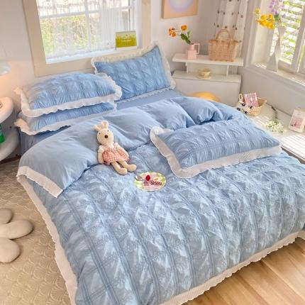 91家纺网 家纺一手货源 找家纺 （总）逸尚阁 2023新款韩版花边泡泡纱方格四件套水洗棉