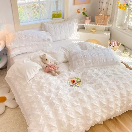 91家纺网 家纺一手货源 找家纺 （总）逸尚阁 2023新款韩版花边泡泡纱方格四件套水洗棉