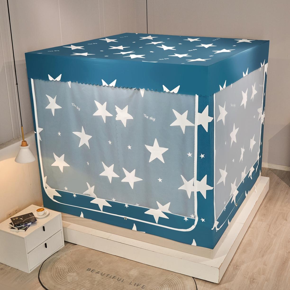 91家纺网 家纺一手货源 找家纺 千逸虹 2024新款印花U型门回底遮光防蚊坐床蚊帐 星愿