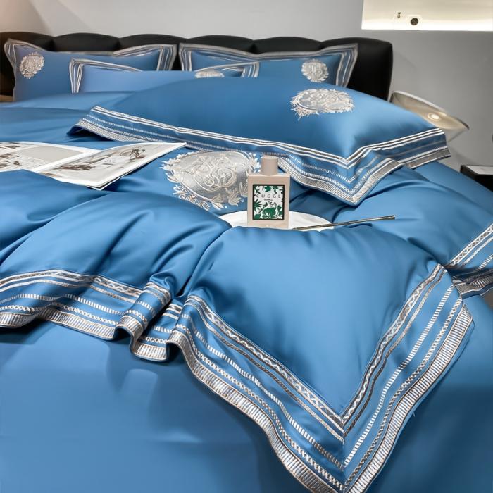 91家纺网 家纺一手货源 找家纺 200支新款长绒棉宽边刺绣四件套