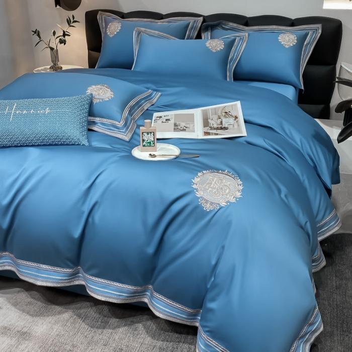 91家纺网 家纺一手货源 找家纺 200支新款长绒棉宽边刺绣四件套