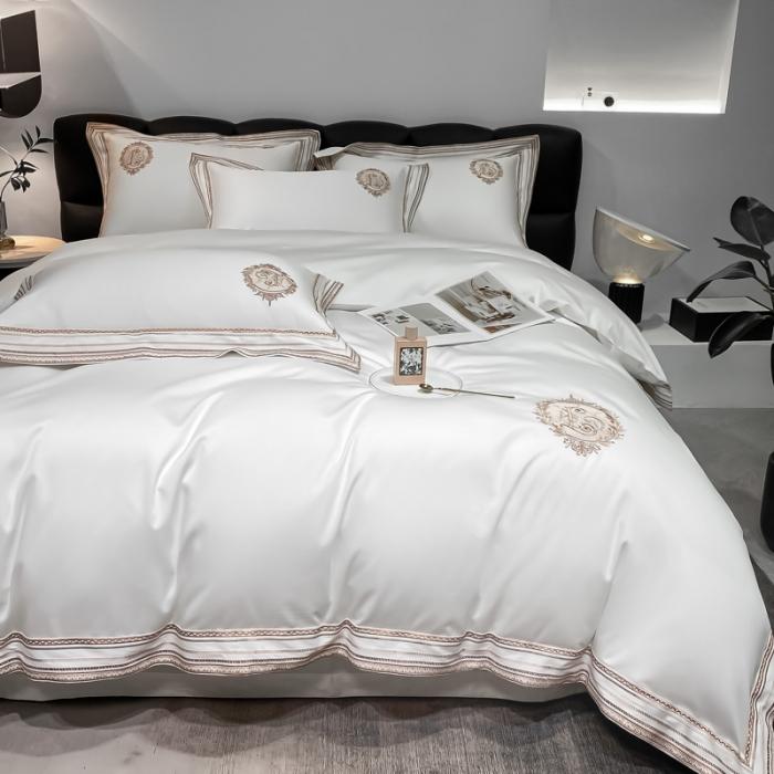 91家纺网 家纺一手货源 找家纺 200支新款长绒棉宽边刺绣四件套