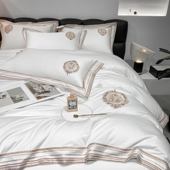 91家纺网 家纺一手货源 找家纺 200支新款长绒棉宽边刺绣四件套