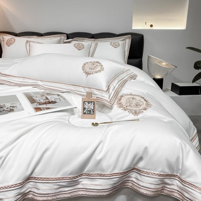 91家纺网 家纺一手货源 找家纺 200支新款长绒棉宽边刺绣四件套