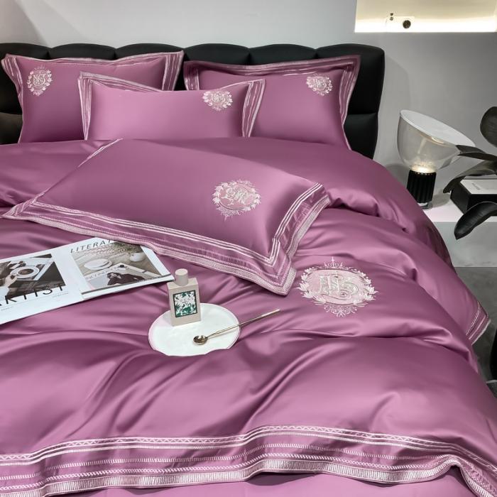 91家纺网 家纺一手货源 找家纺 200支新款长绒棉宽边刺绣四件套