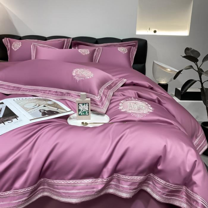 91家纺网 家纺一手货源 找家纺 200支新款长绒棉宽边刺绣四件套