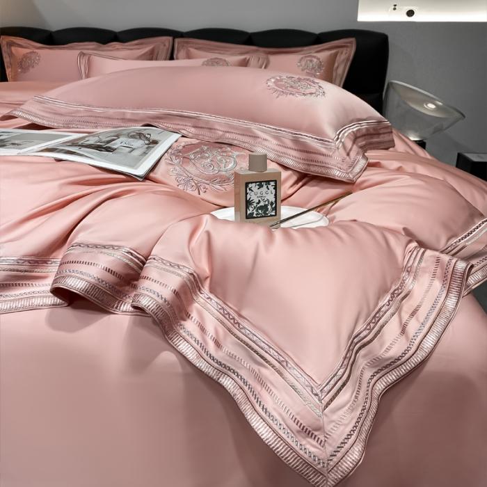 91家纺网 家纺一手货源 找家纺 200支新款长绒棉宽边刺绣四件套