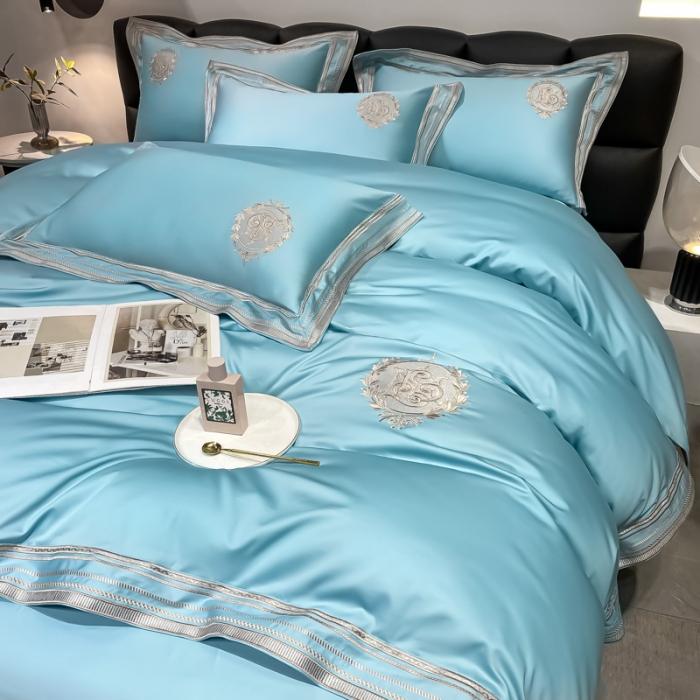 91家纺网 家纺一手货源 找家纺 200支新款长绒棉宽边刺绣四件套