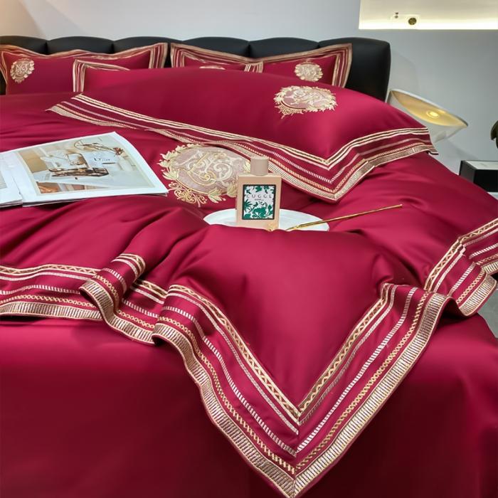 91家纺网 家纺一手货源 找家纺 200支新款长绒棉宽边刺绣四件套