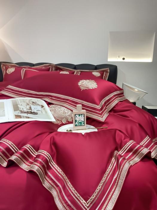 91家纺网 家纺一手货源 找家纺 200支新款长绒棉宽边刺绣四件套