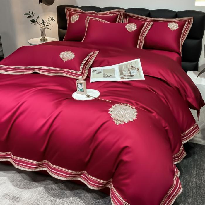 91家纺网 家纺一手货源 找家纺 200支新款长绒棉宽边刺绣四件套