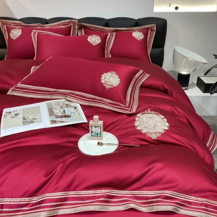 91家纺网 家纺一手货源 找家纺 200支新款长绒棉宽边刺绣四件套