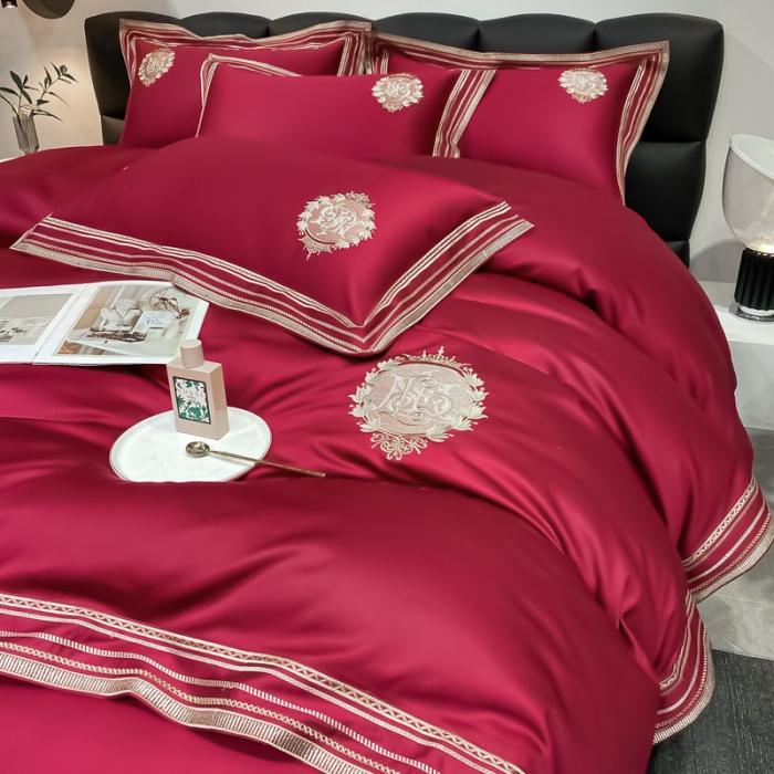 91家纺网 家纺一手货源 找家纺 200支新款长绒棉宽边刺绣四件套