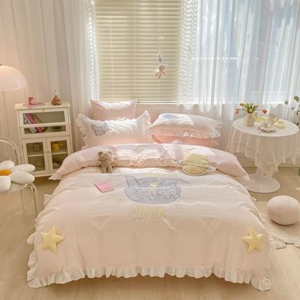 91家纺网 家纺一手货源 找家纺 佰亿莱 2024新款公主风60s水洗棉四件套迪士尼授权小飞象