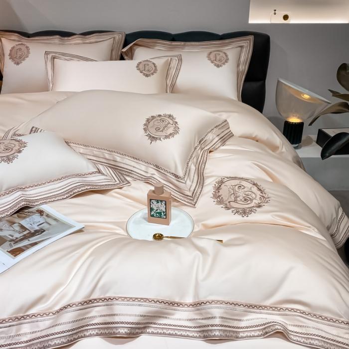 91家纺网 家纺一手货源 找家纺 200支新款长绒棉宽边刺绣四件套