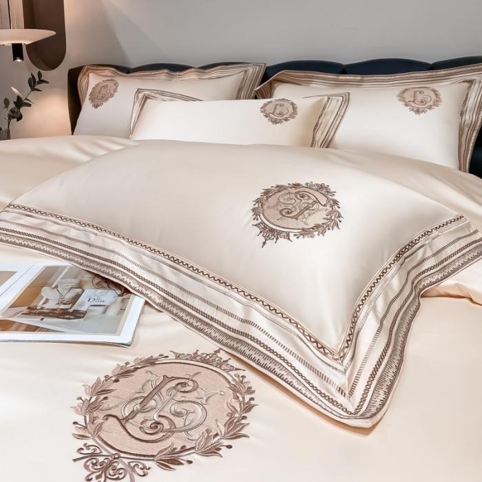 91家纺网 家纺一手货源 找家纺 200支新款长绒棉宽边刺绣四件套