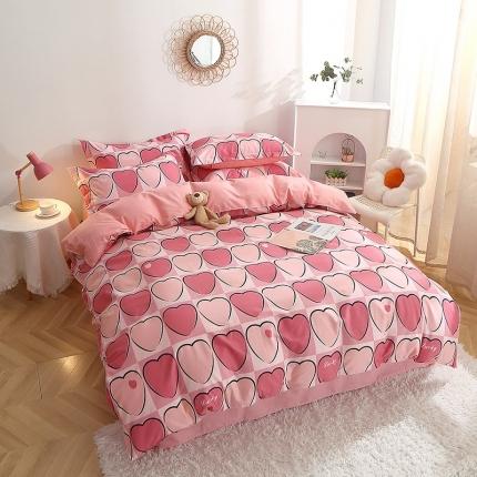 晶缦 2022新款全棉12868全棉印花套件萌新系列单床单-四件套 爱心