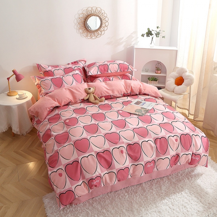 91家纺网 家纺一手货源 找家纺 晶缦 2022新款全棉12868全棉印花套件萌新系列单床单-四件套 爱心