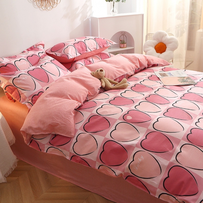 91家纺网 家纺一手货源 找家纺 晶缦 2022新款全棉12868全棉印花套件萌新系列单床单-四件套 爱心
