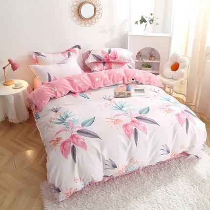 晶缦 2022新款全棉12868全棉印花套件萌新系列单床单-四件套 红唇