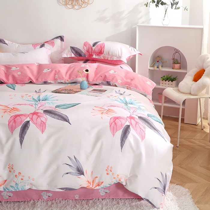 91家纺网 家纺一手货源 找家纺 晶缦 2022新款全棉12868全棉印花套件萌新系列单床单-四件套 红唇