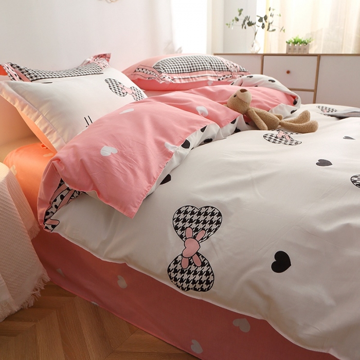 91家纺网 家纺一手货源 找家纺 晶缦 2022新款全棉12868全棉印花套件萌新系列单床单-四件套 蝴蝶结