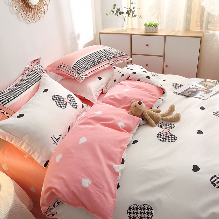 91家纺网 家纺一手货源 找家纺 晶缦 2022新款全棉12868全棉印花套件萌新系列单床单-四件套 蝴蝶结