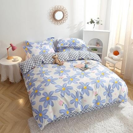 晶缦 2022新款全棉12868全棉印花套件萌新系列单床单-四件套 蓝恋花