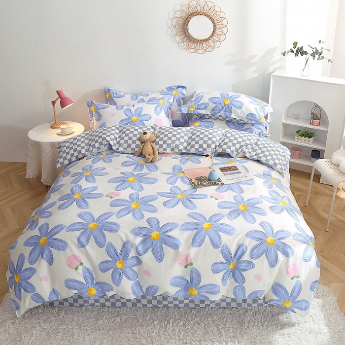 91家纺网 家纺一手货源 找家纺 晶缦 2022新款全棉12868全棉印花套件萌新系列单床单-四件套 蓝恋花