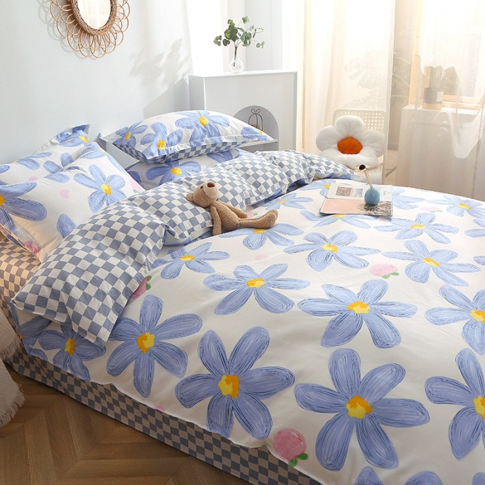 91家纺网 家纺一手货源 找家纺 晶缦 2022新款全棉12868全棉印花套件萌新系列单床单-四件套 蓝恋花