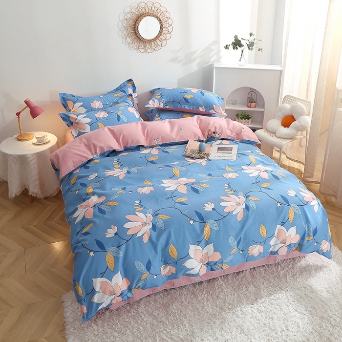 91家纺网 家纺一手货源 找家纺 晶缦 2022新款全棉12868全棉印花套件萌新系列单床单-四件套 流莹蓝