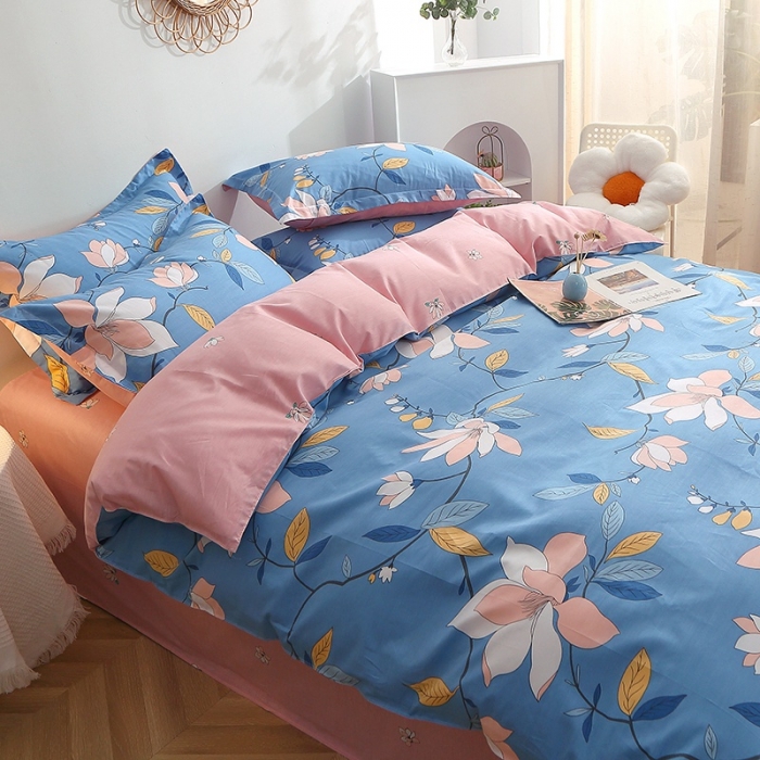 91家纺网 家纺一手货源 找家纺 晶缦 2022新款全棉12868全棉印花套件萌新系列单床单-四件套 流莹蓝